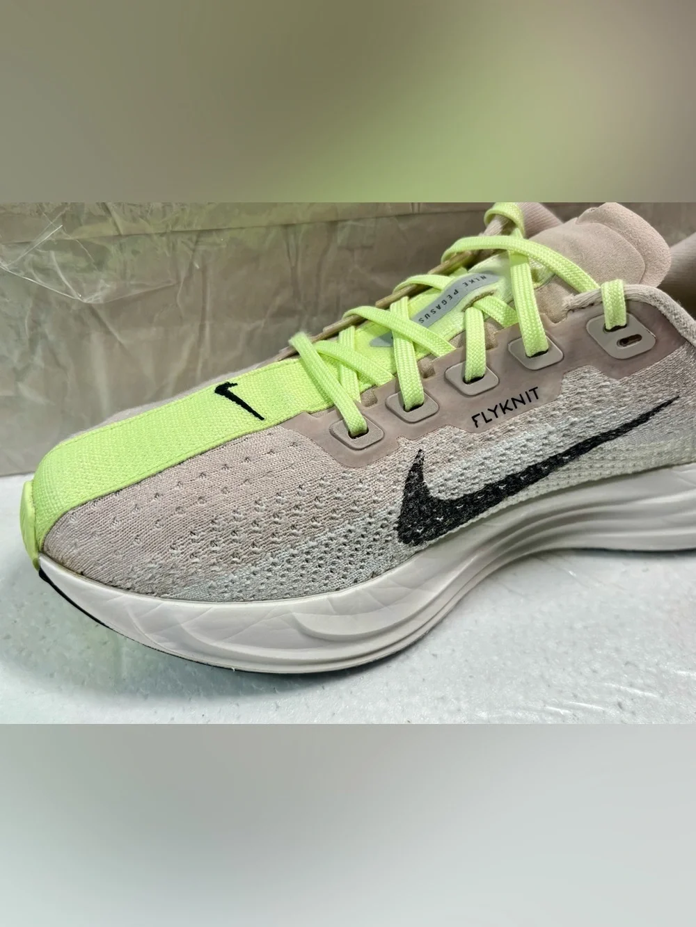 Nike Pegasus, Plus, zoom X, Flyknit Running Shoes - Pale Pink/Neon Yellow Accent